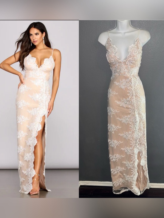 Windsor Dresses & Skirts - Windsor Nude Lace Maxi Dress with White Appliqué